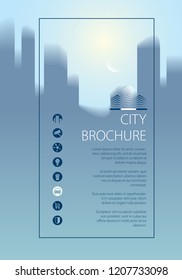 Simple city traveling tourist guide book. Brochure, flyer, cover, poster or guidebook template. Vector modern illustration.