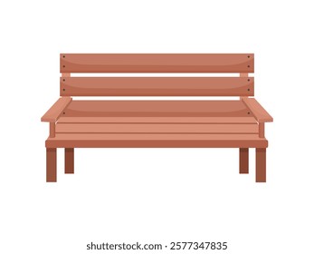 Simple city wooden brown bench in cartoon style on white background. Vector illustration