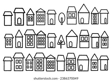 Simple cityscape line drawing icon set.