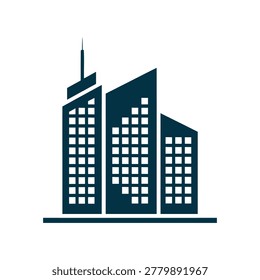 Simple cityscape with three modern office buildings and skyscrapers urban landscape