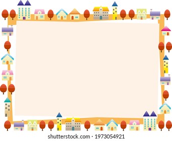 Simple cityscape and urban landscape illustration.　Vector illustration.　Autumn landscape .