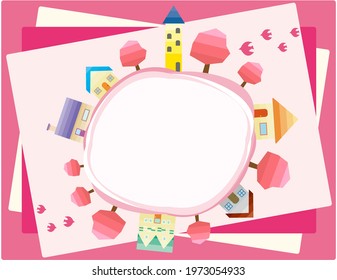 Simple cityscape and urban landscape illustration.　Vector illustration.　Spring landscape.