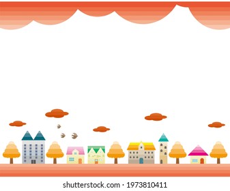 Simple cityscape and urban landscape illustration.　Vector illustration.　Autumn landscape .