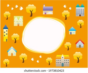Simple cityscape and urban landscape illustration.　Vector illustration.　Autumn landscape .