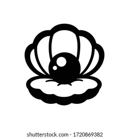 Simple clam with black pearl silhouette vector icon illustration design