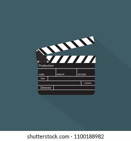 Simple clapper board icon in flat style. The concept of symbol video files. The open movie clapper board isolated from the background.