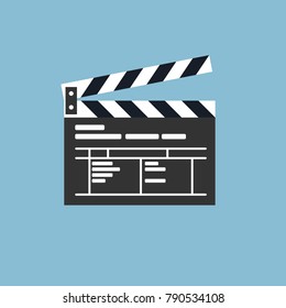 Simple clapper board icon in flat style. The concept of symbol video files. The open movie clapper board isolated from the background.