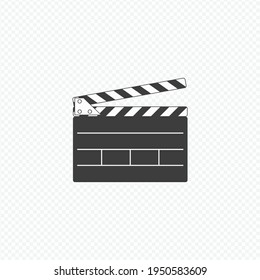 Simple clapper board icon. Opened Movie Film Clap Board isolated on transparent background.  Template of Clapperboard, Slapstick. Cinematography and filmmaking equipment. Vector EPS 10.