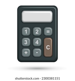 Simple classic black 3D calculator for calculations and counting. Vector illustration of calculator in minimalist style and as a toy for business and finance or school and science