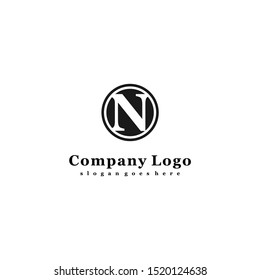 simple classic black circle N logotype isolated on white background design concept