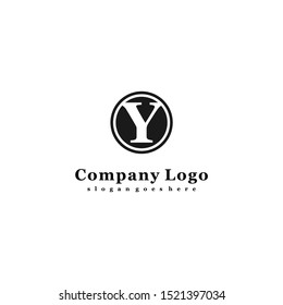 simple classic black circle Y logotype isolated on white background design concept