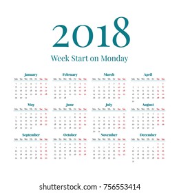 Simple classic calendar 2018 year