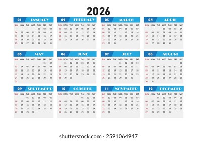 Simple Classic Calendar Template For 2026 Year 