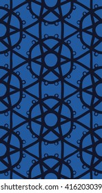 simple classic design mesh in the shape of stars, snowflakes. on a blue background dark line