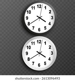 simple classic realistic black and white wall clock. Vector illustration