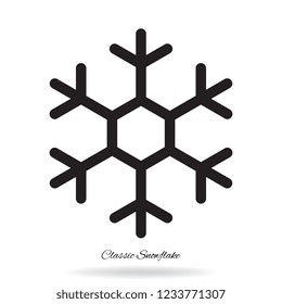 Simple classic snowflake icon isolated on white background. Snow flake element for Christmas winter design and New Year decoration. Refrigerator vector symbol or logo