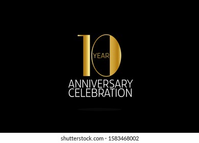 Simple Classic Style 10 year anniversary, Line Gold Style for Banner, Poster, Invitation, Greeting card - vector