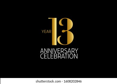 Simple Classic Style 13 year anniversary, Line Gold Style   - vector