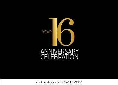 Simple Classic Style 16 year anniversary, Line Gold Style for Banner, Poster, Invitation, Greeting card - vector