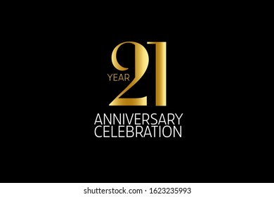 Simple Classic Style 21 year anniversary, Line Gold Style for Banner, Poster, Invitation, Greeting card - vector