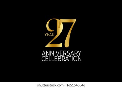Estilo clásico simple 27 años aniversario, Line Gold Style para tarjeta de invitación, tarjeta de cumpleaños, banner, afiche - vector