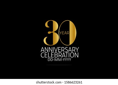 Simple Classic Style 30 year anniversary, Line Gold Style for Banner, Poster, Invitation, Greeting card - vector