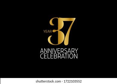 Simple Classic Style 37 year anniversary, Line Gold Style for invitation card, birthday card, banner, poster - vector