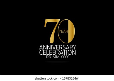 Simple Classic Style 70 year anniversary, Line Gold Style for Banner, Poster, Invitation, Greeting card - vector