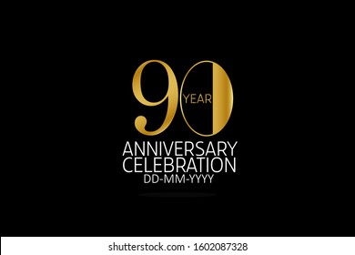 Simple Classic Style 90 year anniversary, Line Gold Style for Banner, Poster, Invitation, Greeting card - vector