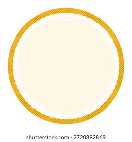 Etiqueta de círculo festoneado de lunares amarillos clásicos simples con borde cosido decorativo