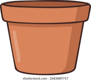 Um plantador de barro simples em terracota quente com um lábio largo e corpo arredondado para uso em jardim