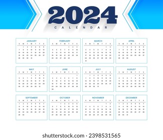 simple and clean 2024 new year calendar template design vector