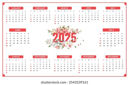 Simple  Clean 2025 Calendar – Easy to Print and Use
