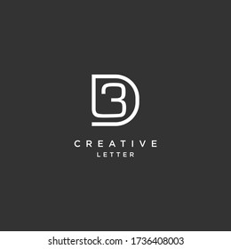 Simple Clean 3D. D3 Initial Letter Logo Design with Abstract Line and Geometric