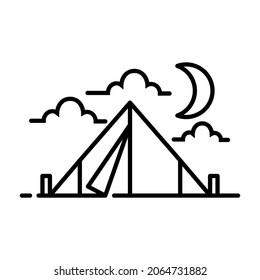 Simple And Clean Adventure Tent Camp Night Outline Vector Illustration