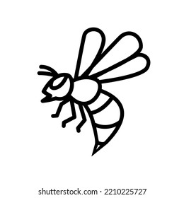 Simple And Clean Bee, Wasp On Side View Icon Vector Outline Illustration
