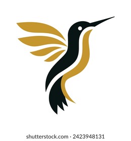 Símbolo de silueta de pájaro simple y limpio con una combinación de negro y oro sobre un fondo blanco. Ilustración vectorial editable adecuada e ideal para el logotipo de la marca de una empresa