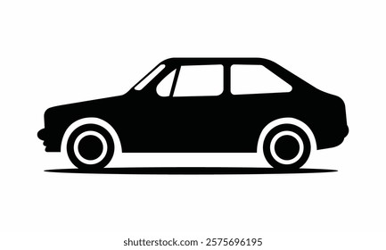 A simple and clean black car silhouette icon viewed from the side. Perfect for transportation, automobile, or travel-related projects. This minimalist design works well for logos, infographics, 