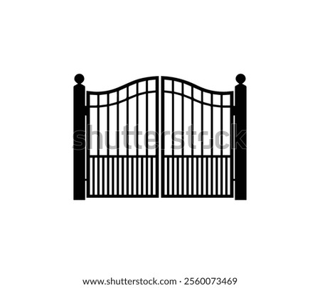 A simple, clean Black Metal Gate silhouette of a double arched metal gate.