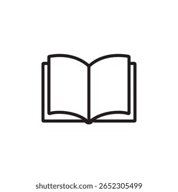 A simple, clean black outline icon of an open book on a white background. The book is depicted with two blank pages facing outwards, suggesting knowledge or learning.