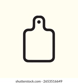 A simple clean black outline icon of a chopping board with a hanging hole ideal for kitchenware culinary and cooking related designs and applications.