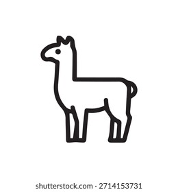 A simple and clean black outline icon of a llama or alpaca on a white background perfect for various design projects and educational materials.