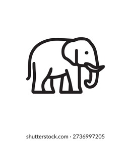 A simple and clean black outline icon of an elephant on a white background. This minimalist vector graphic is perfect for logos, websites, and apps.