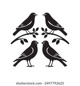 Simple and Clean Black Silhouette Birds Set Clipart on White Background
