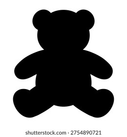 A simple and clean black silhouette of a classic teddy bear toy, perfect for children's illustrations, logo design, scrapbooking, and various creative craft projects.