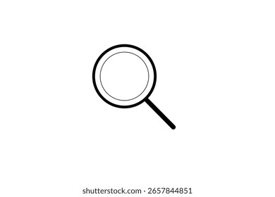 A simple, clean, black and white icon of a magnifying glass, symbolizing search, discovery, and investigation.