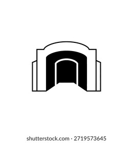 Ein einfaches, sauberes schwarz-weißes Symbol, das einen Bogen oder Eingang darstellt, mit einem klaren Weg, der in das dunkle Innere führt.