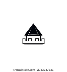 A simple and clean black and white icon of a castle turret with a pointed roof and crenellated walls.