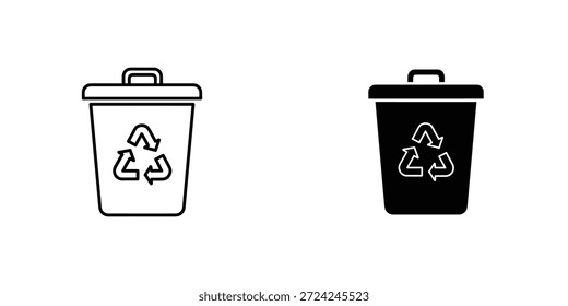 Iconos simples y limpios en blanco y negro de contenedores de reciclaje, adecuados para varios temas ambientales y de sostenibilidad.