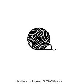 A simple, clean black and white illustration of a ball of yarn with a loose strand, perfect for craft and textile-related designs.